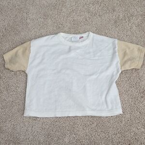 Zara Kids White and Tan Short Sleeve Tee